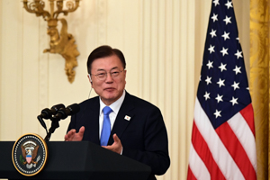South Korean President Moon Jae-in at a press conference in Washington (Shutterstock)